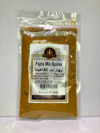 Packaged fajita mix spices with a label on a white background
