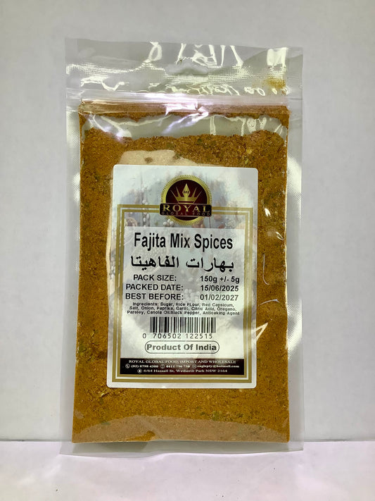 Packaged fajita mix spices with a label on a white background