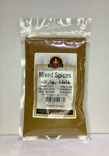 Packaged mixed spices with a label on a white background