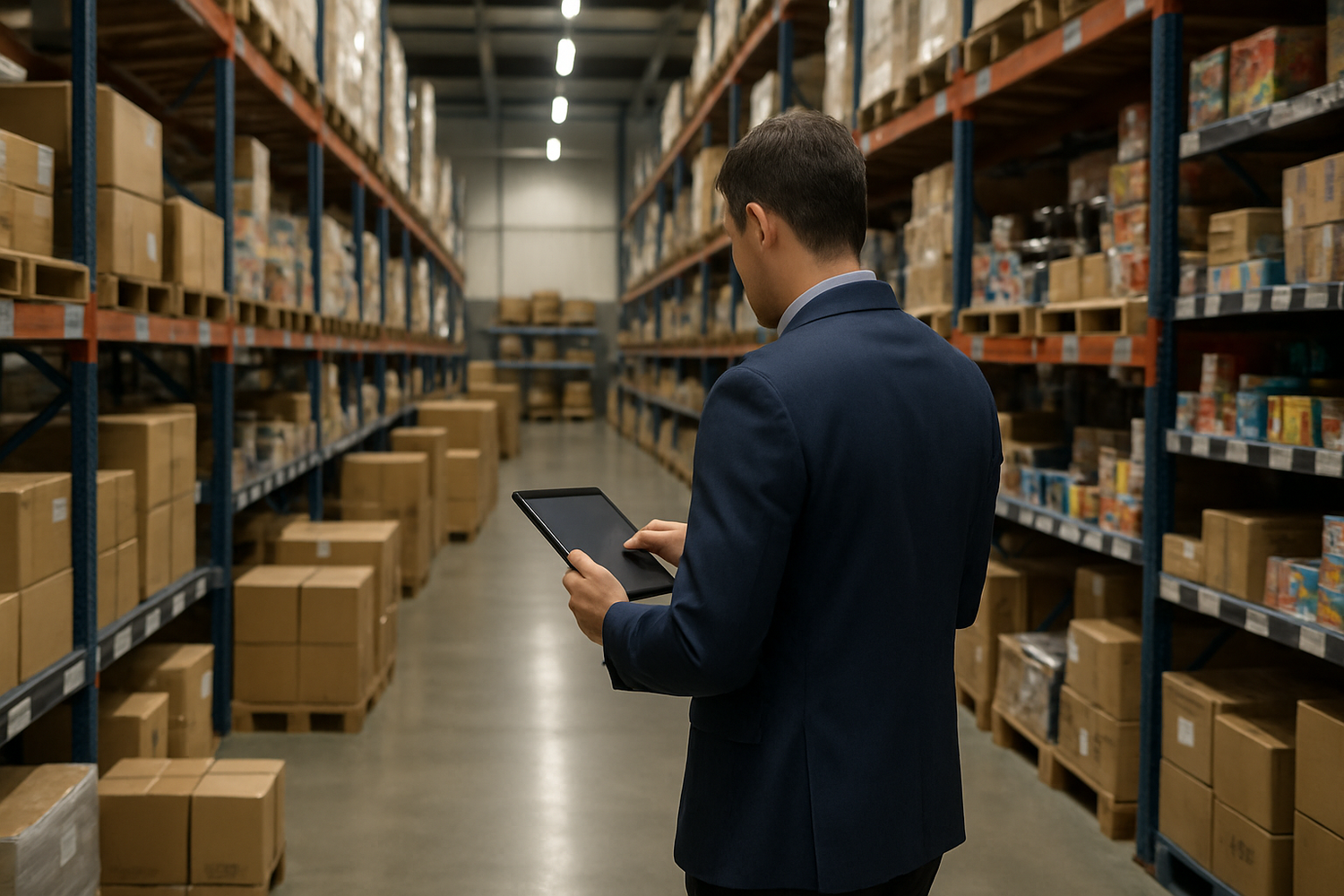 create me a man with Man working in retail, Importing business,warehouse but the face isn't visible